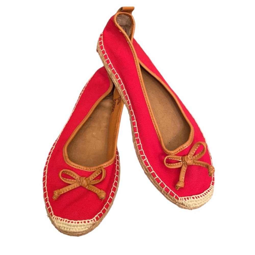 White Mountain Admire Red Tan SZ 10 Nautical Chic Preppy Canvas Espadrille Flats